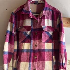 Member's Mark Women's Relaxed Fit Long Sleeve Plaid Shacket Button Down Pink